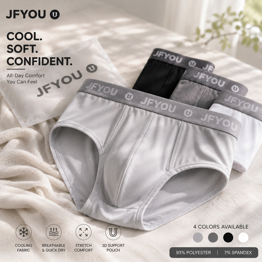 JFYOU 3D Support Pouch Ice Silk Boxer Briefs for Men Cooling Quick Dry Breathable Stretch Soft Underwear