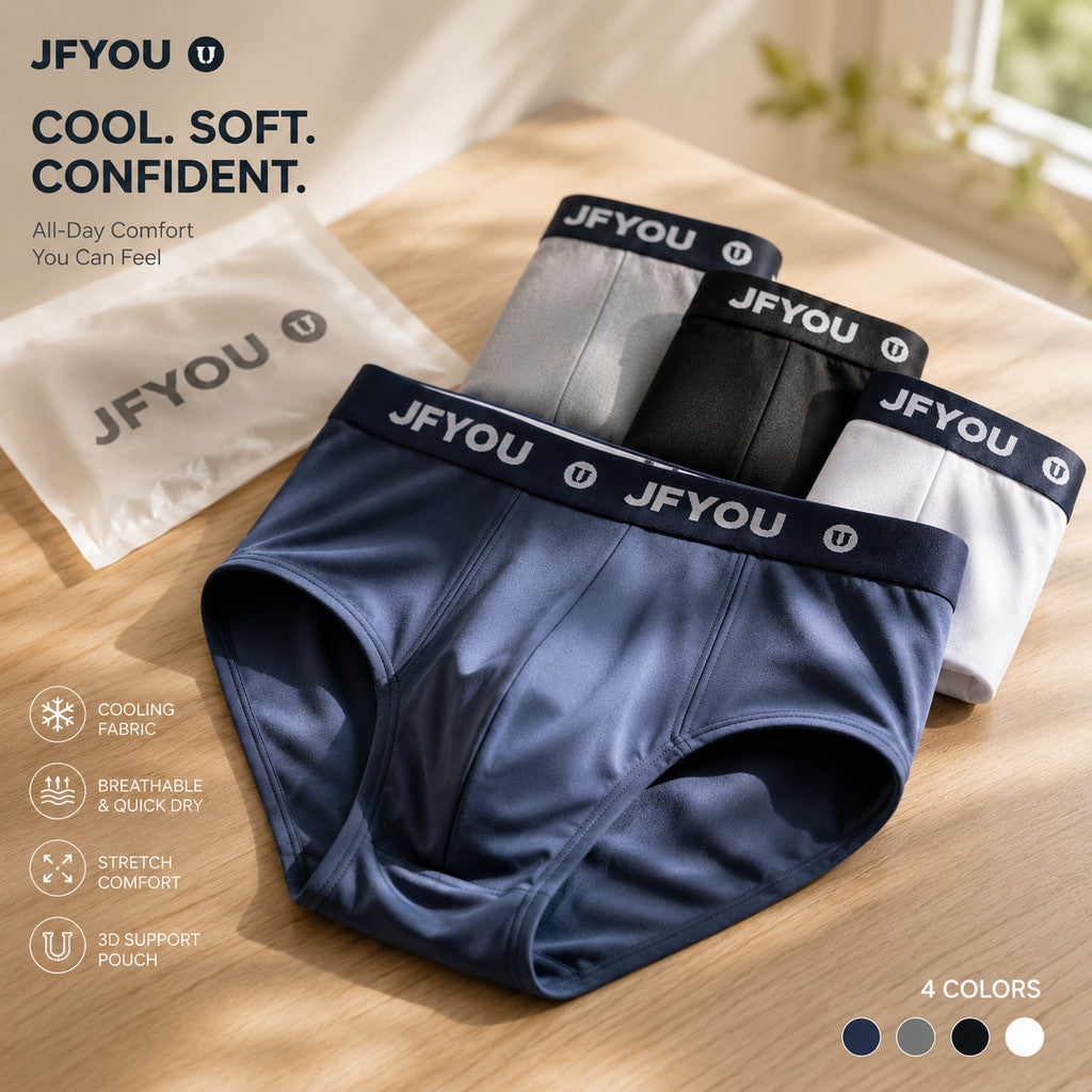 JFYOU Ice Silk Quick Dry Boxer Briefs for Men, Cooling Breathable Stretch Underwear with 3D Support Pouch