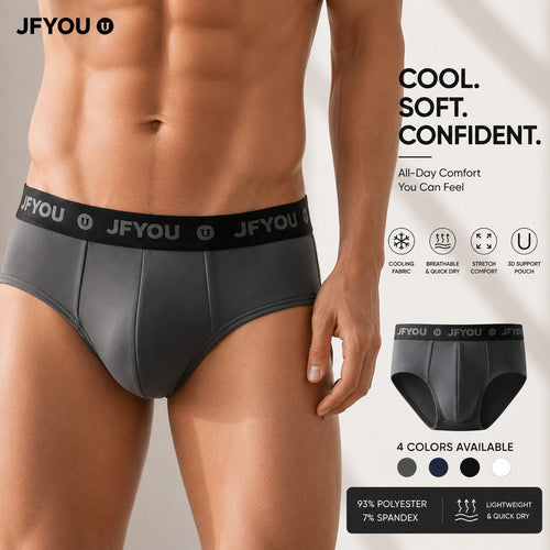 JFYOU 3D Support Pouch Ice Silk Boxer Briefs for Men Cooling Quick Dry Breathable Stretch Soft Underwear