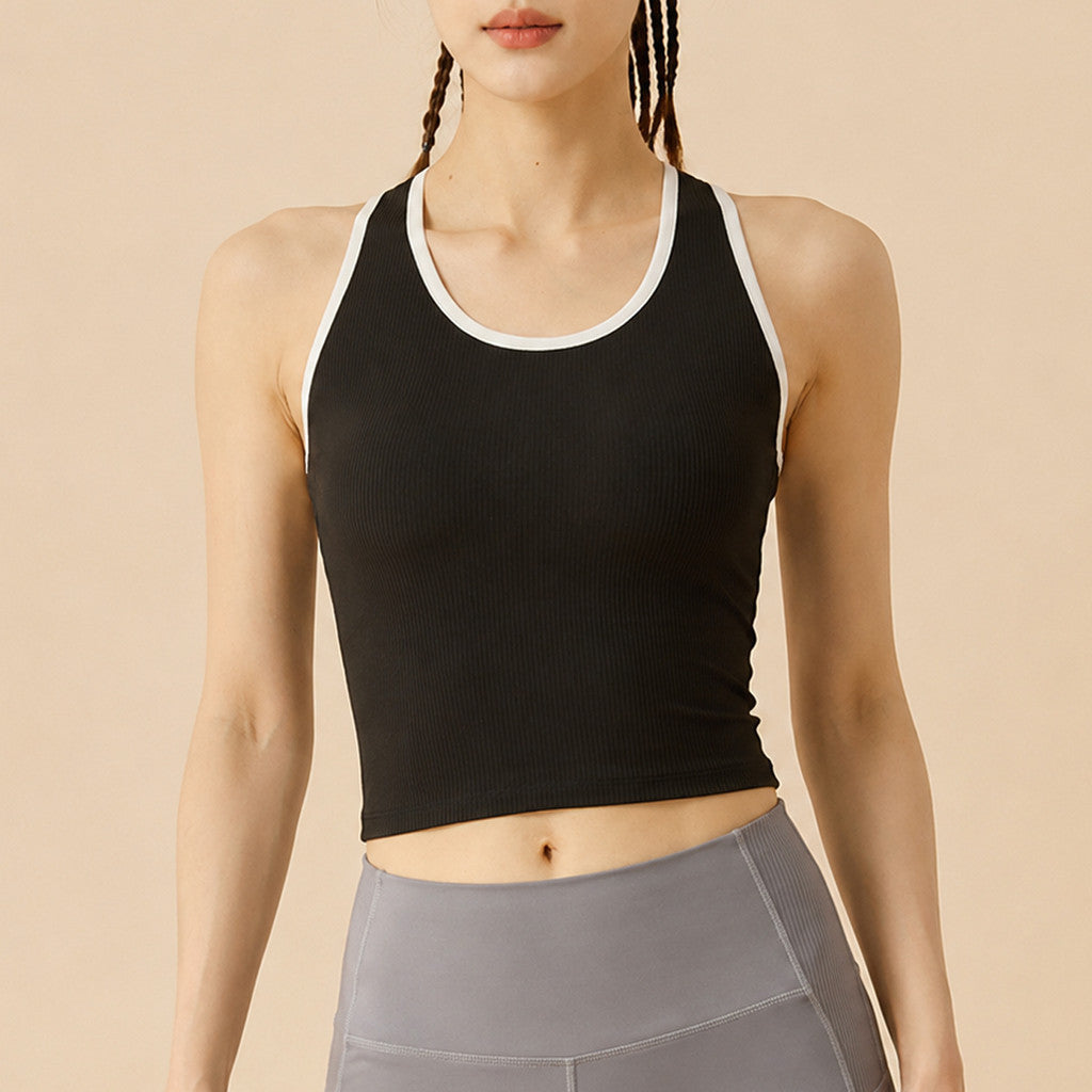 JFYOU Seamless Rib Knit Athletic Tank Top Women's Sleeveless Crop Top with Padded Cups for Yoga