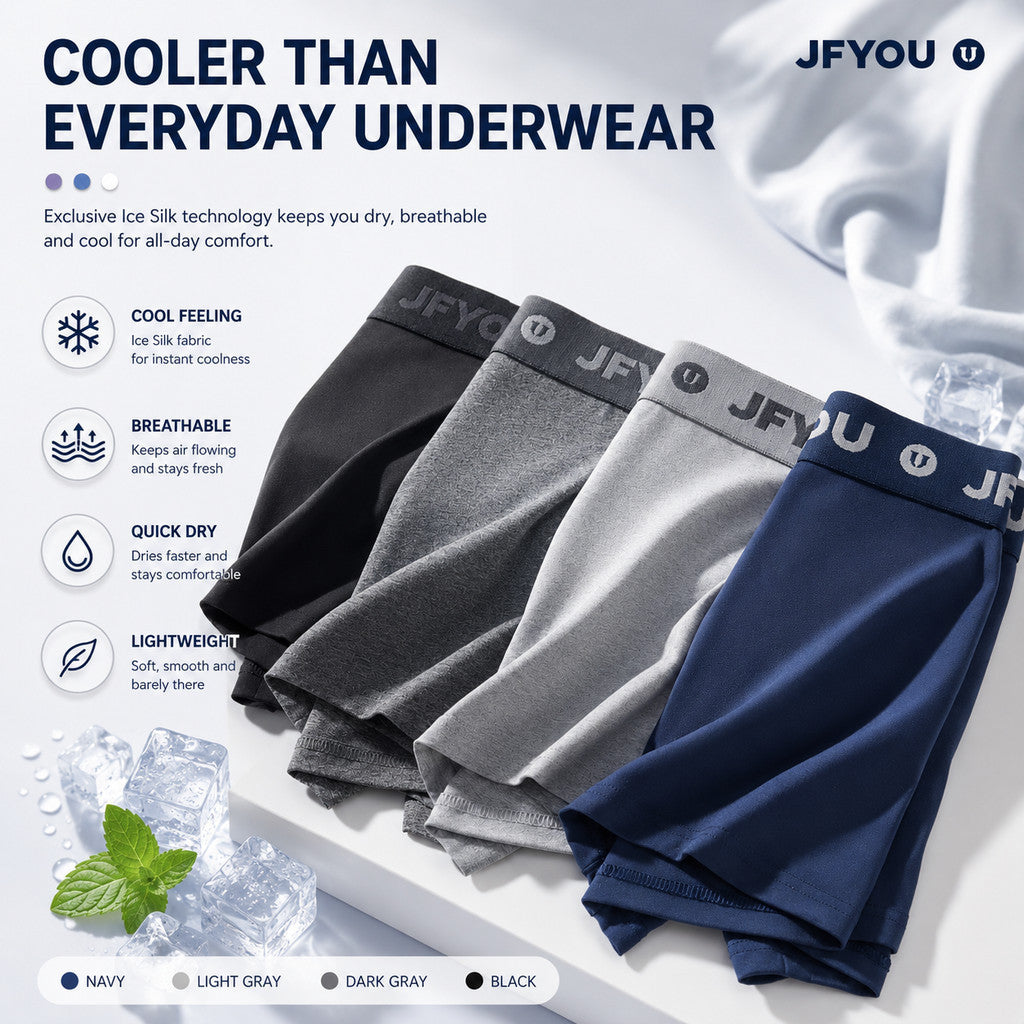 JFYOU Ice Silk Boxer Brief Men Breathable Quick Dry Stretch Underwear M-XXL