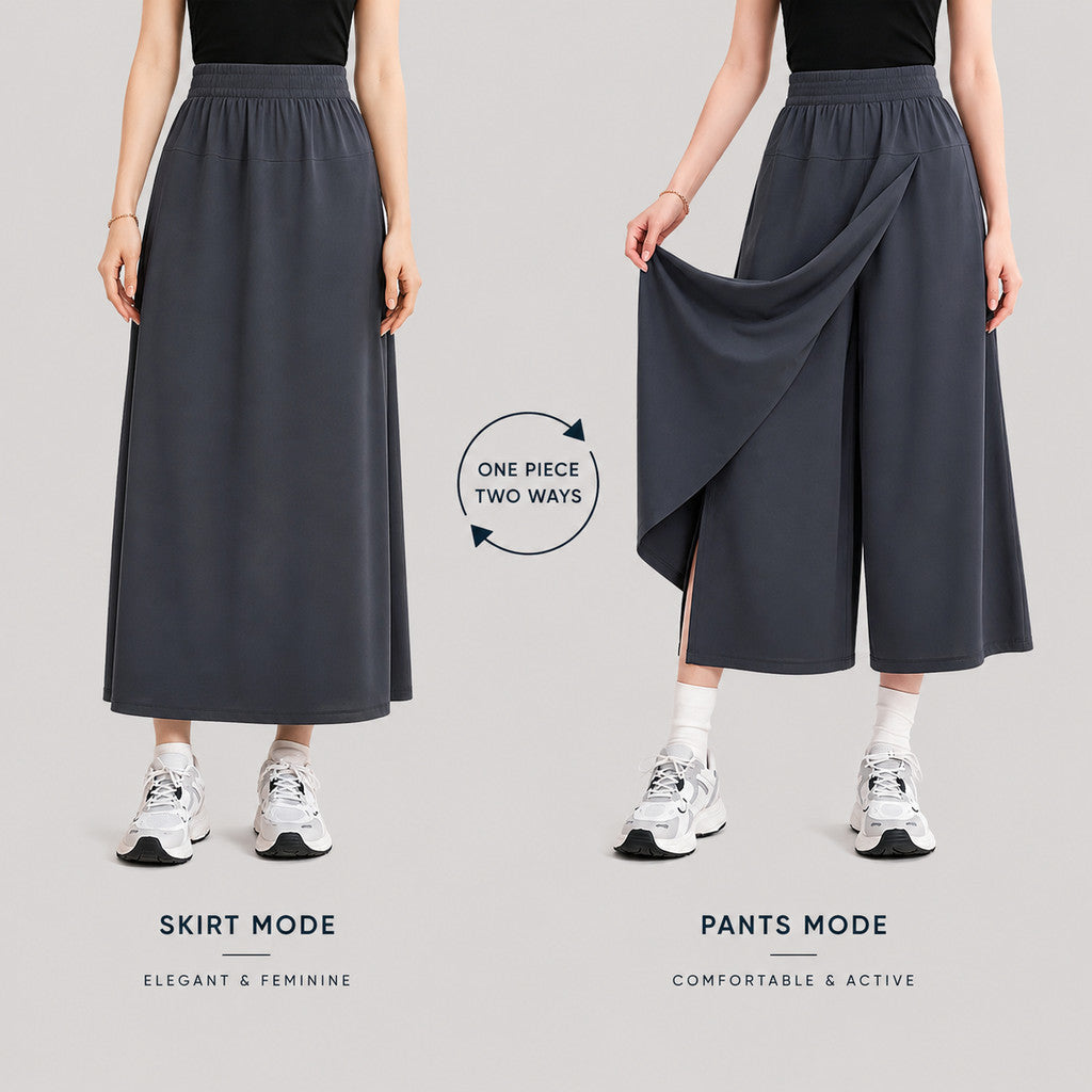 JFYOU 2-Way Convertible Skirt Pants for Women Elegant Maxi Skirt & Wide-Leg Pants in One