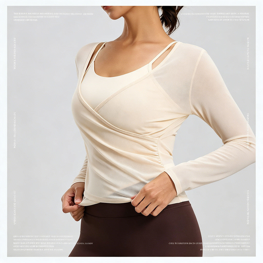 JFYOU Women’s 2in1 Sports Crop Top with Built-in Padded Bra Racerback Mesh Workout Top for Yoga Gym