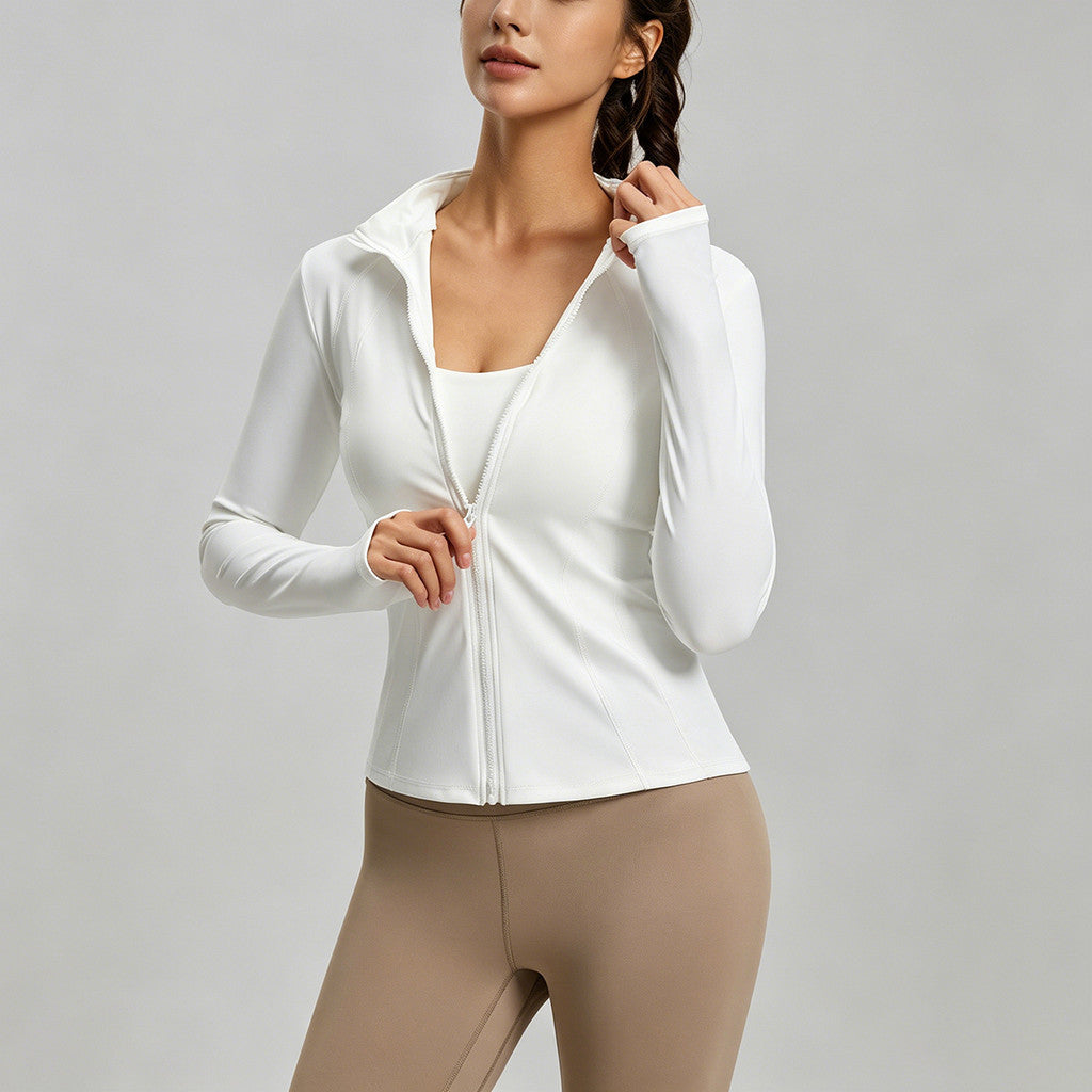 JFYOU Women's Zip-up Training Jacket UPF 50+ Sun Protection Long-sleeved Yoga Jacket with Thumbholes