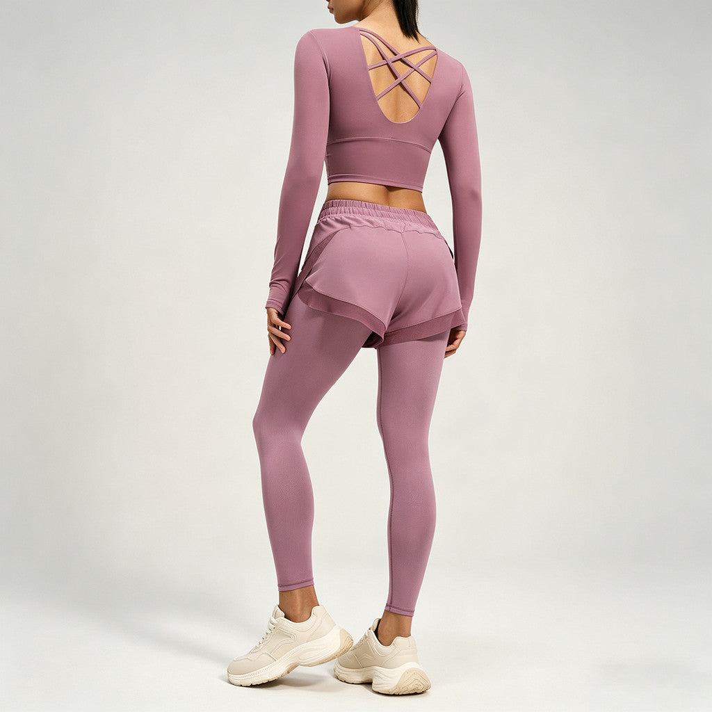 JFYOU High Waist Fake Two Piece Yoga Leggings for Women With Hidden Pocket Workout Running Sports Pants
