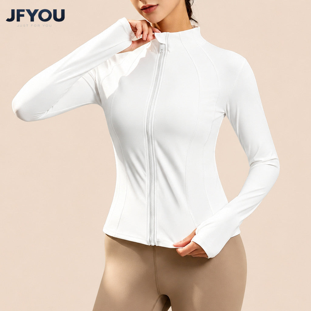 JFYOU Women's Zip-up Training Jacket UPF 50+ Sun Protection Long-sleeved Yoga Jacket with Thumbholes