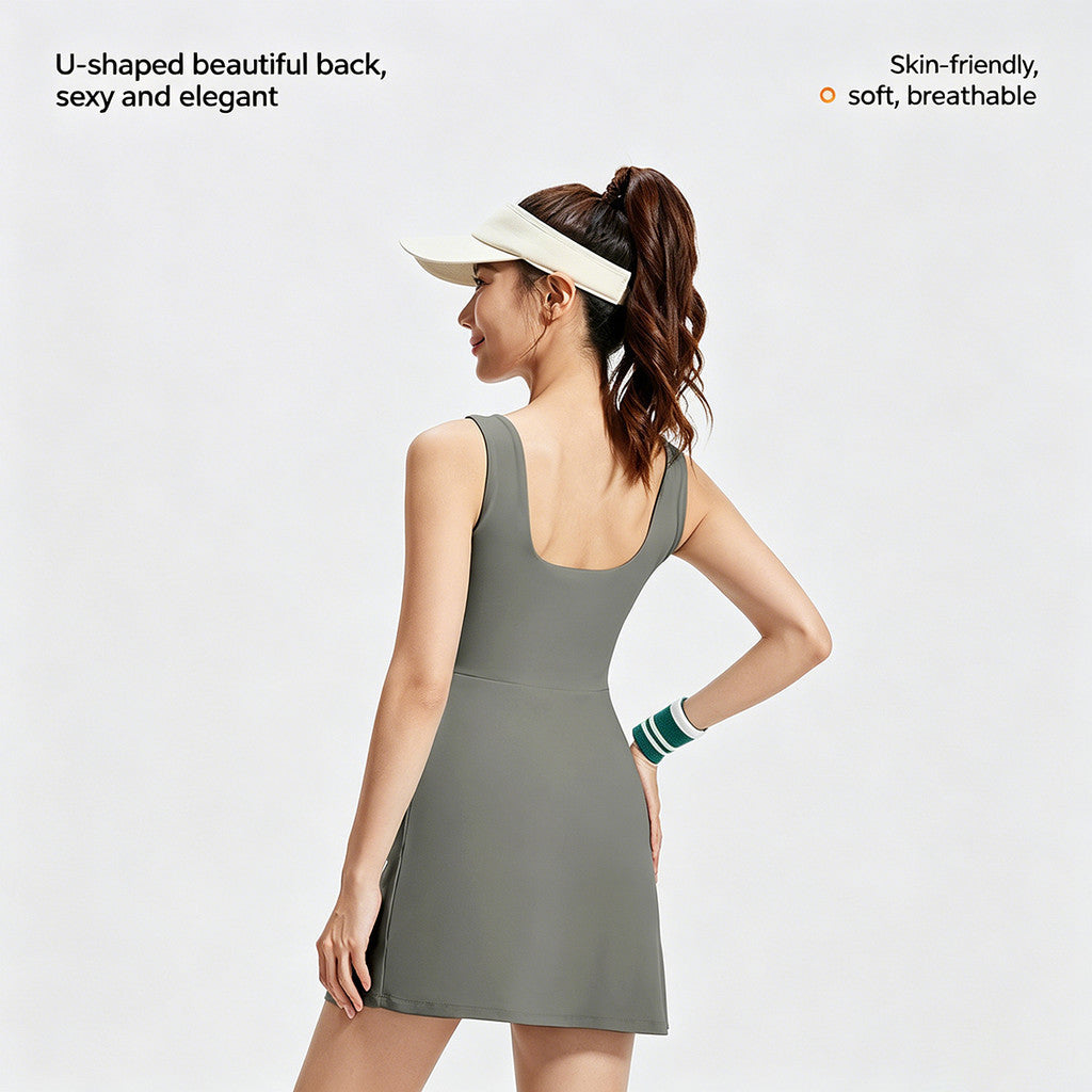JFYOU Women's Active Dress with Built-in Shorts | Sleeveless Workout Tennis Dress Athleisure