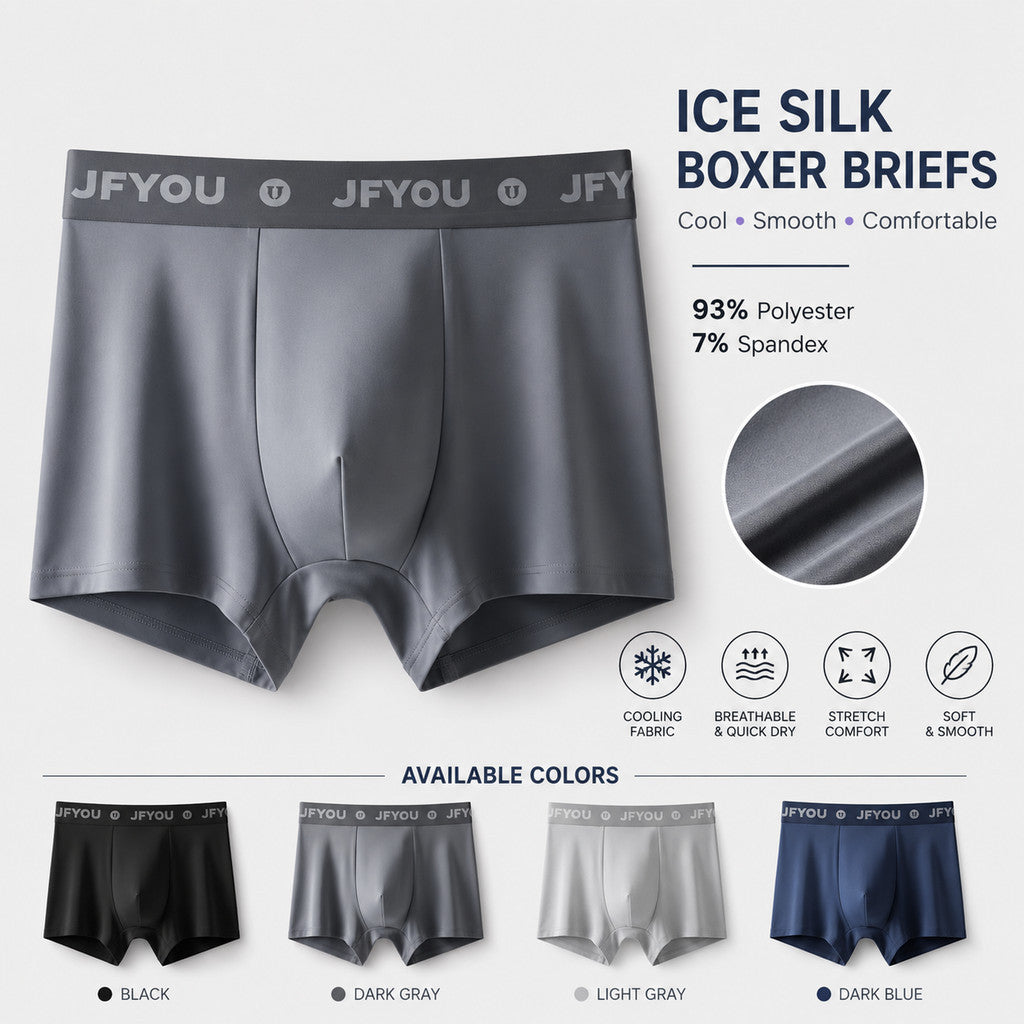 JFYOU Men's Boxer Briefs Ice Silk Cooling Underwear Soft Stretch U-Pouch Quick Dry Breathable