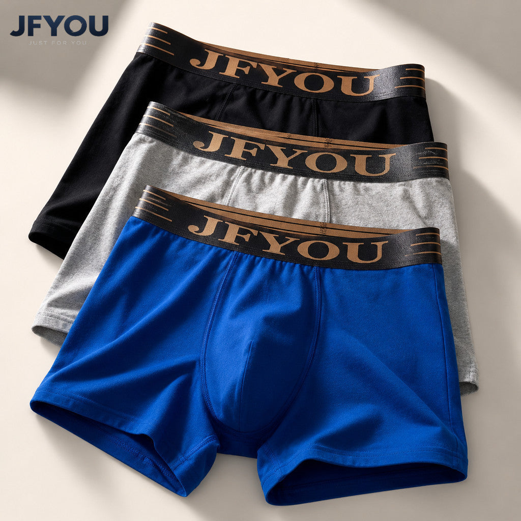 JFYOU Men's Premium Cotton Boxer Briefs | Soft Breathable Underwear | 3D Comfort Pouch