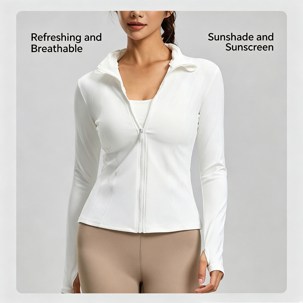 JFYOU Women's Slim Fit UV Protection Sports Jacket | Lightweight Zip Up Long Sleeve Running Yoga