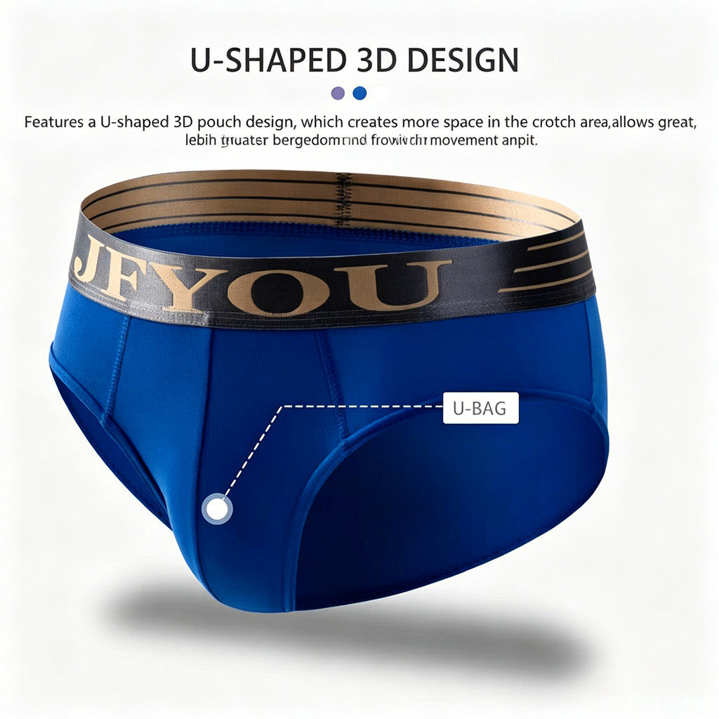 JFYOU Men's Premium Cotton Briefs 3D Support Pouch Soft Breathable Everyday Underwear