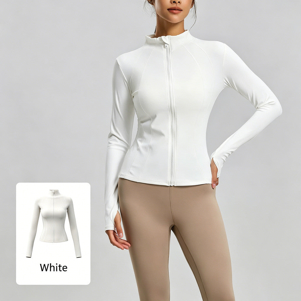 JFYOU Women's Zip-up Training Jacket UPF 50+ Sun Protection Long-sleeved Yoga Jacket with Thumbholes