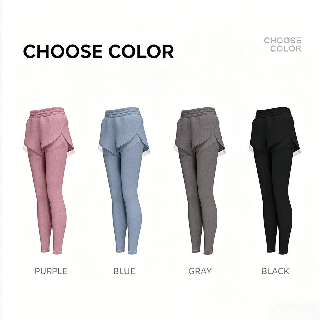 JFYOU High Waist Stretchy Yoga Leggings Fake Two Piece Design With Side Pocket Women Running & Workout Sports Pants
