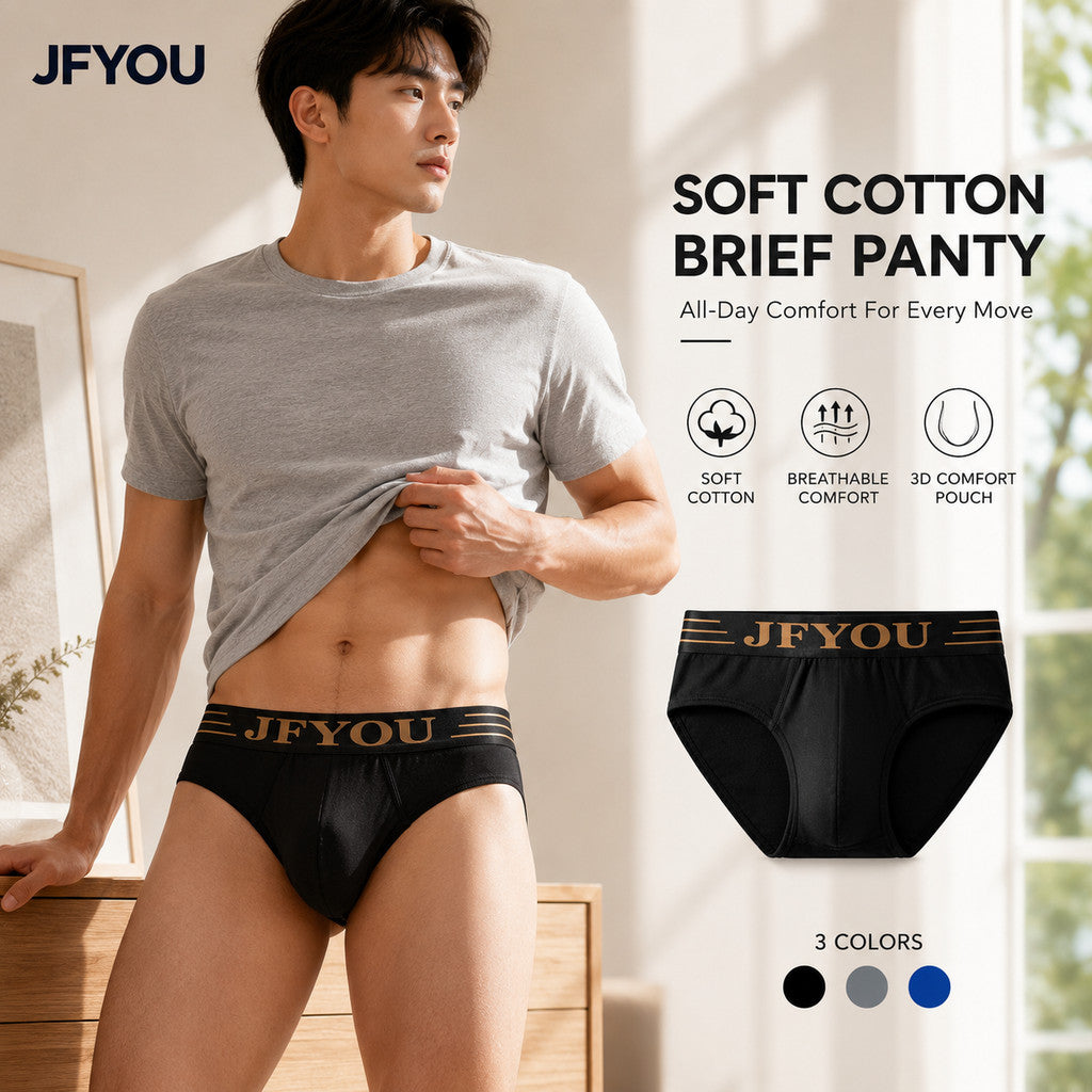 JFYOU 3D Support Pouch Men’s Cotton Briefs, Soft Stretchy Breathable Daily Underwear for Guys Sizes