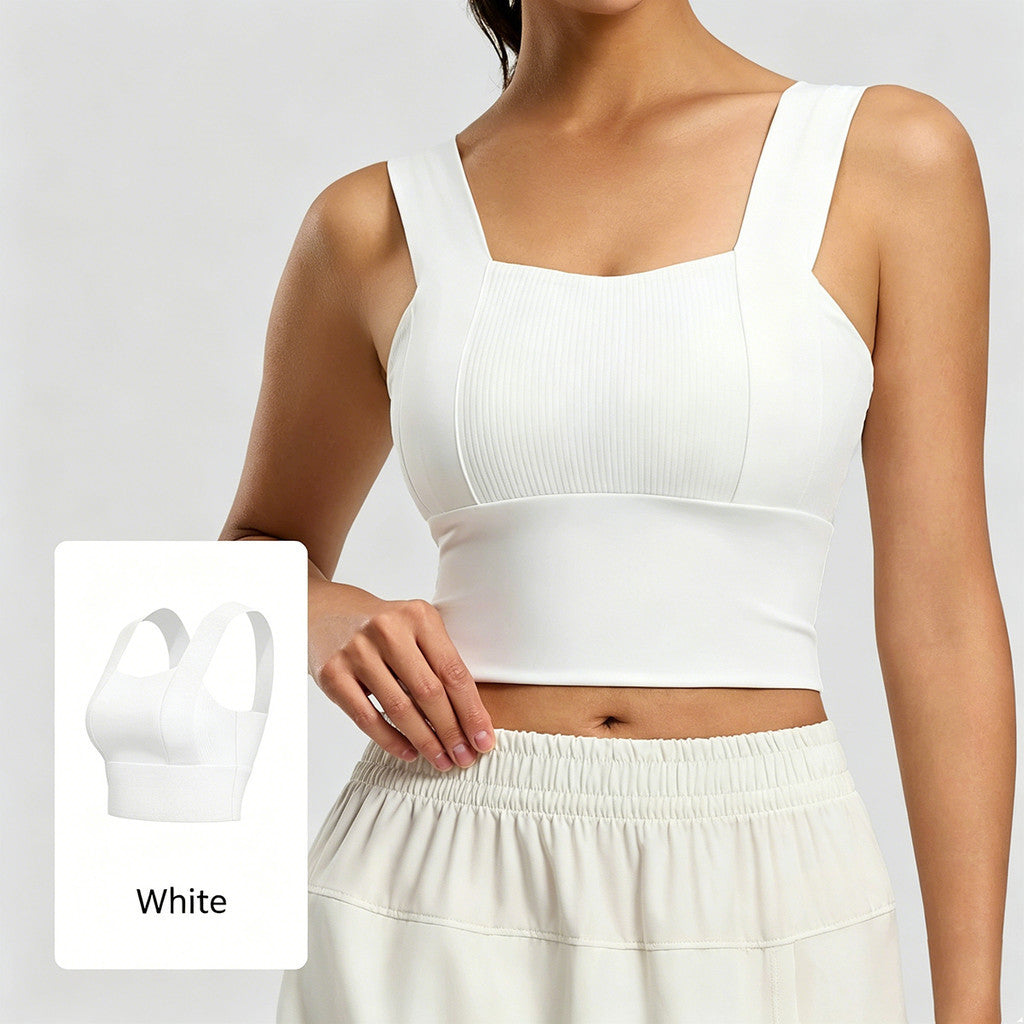 JFYOU Women's Ribbed Square Neck Sports Bra High Support Yoga Gym Workout Crop Top Fitness