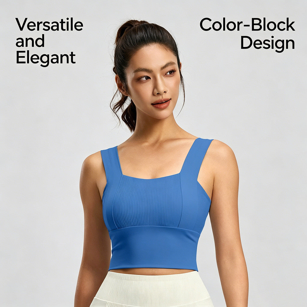 JFYOU Women's Ribbed Square Neck Sports Bra High Support Yoga Gym Workout Crop Top Fitness