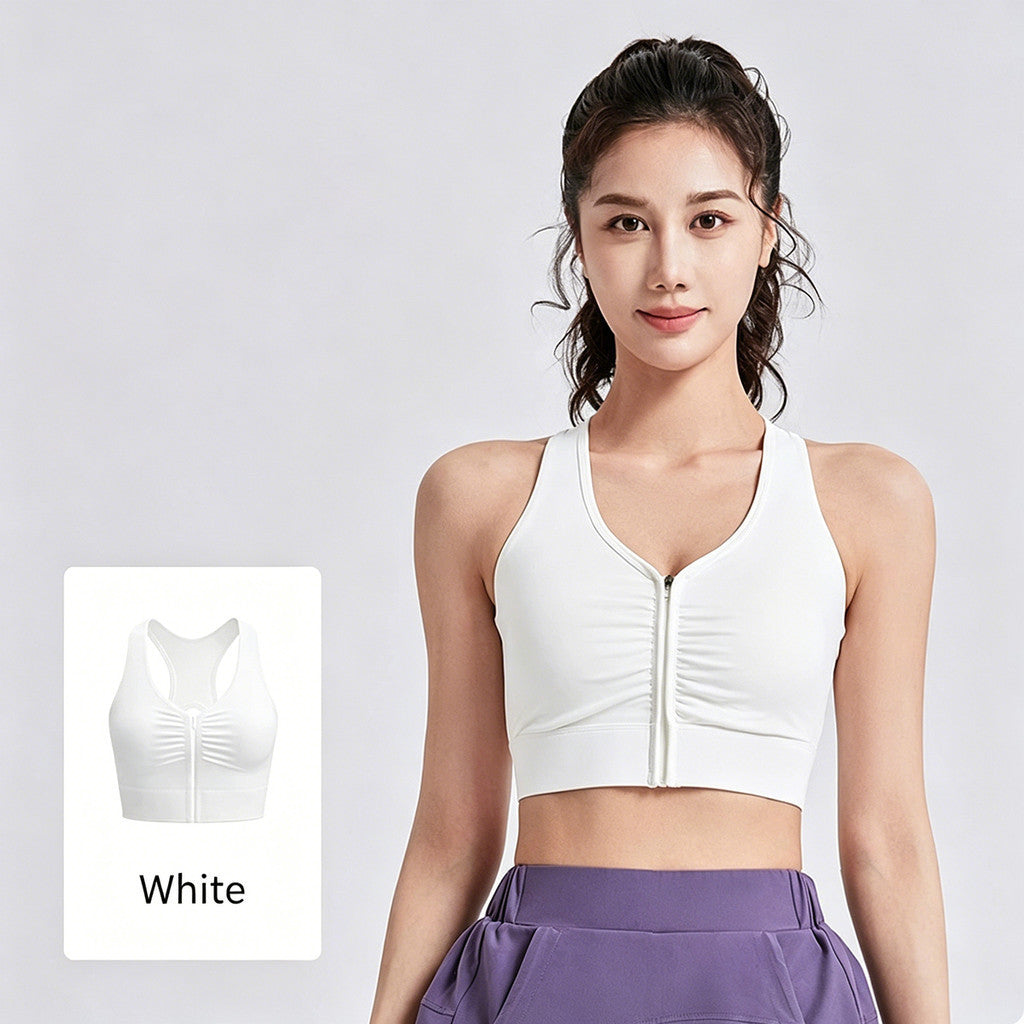 JFYOU Women Front Zip Sports Bra High Impact Support Beauty Back Running Yoga Gym Fitness Bra