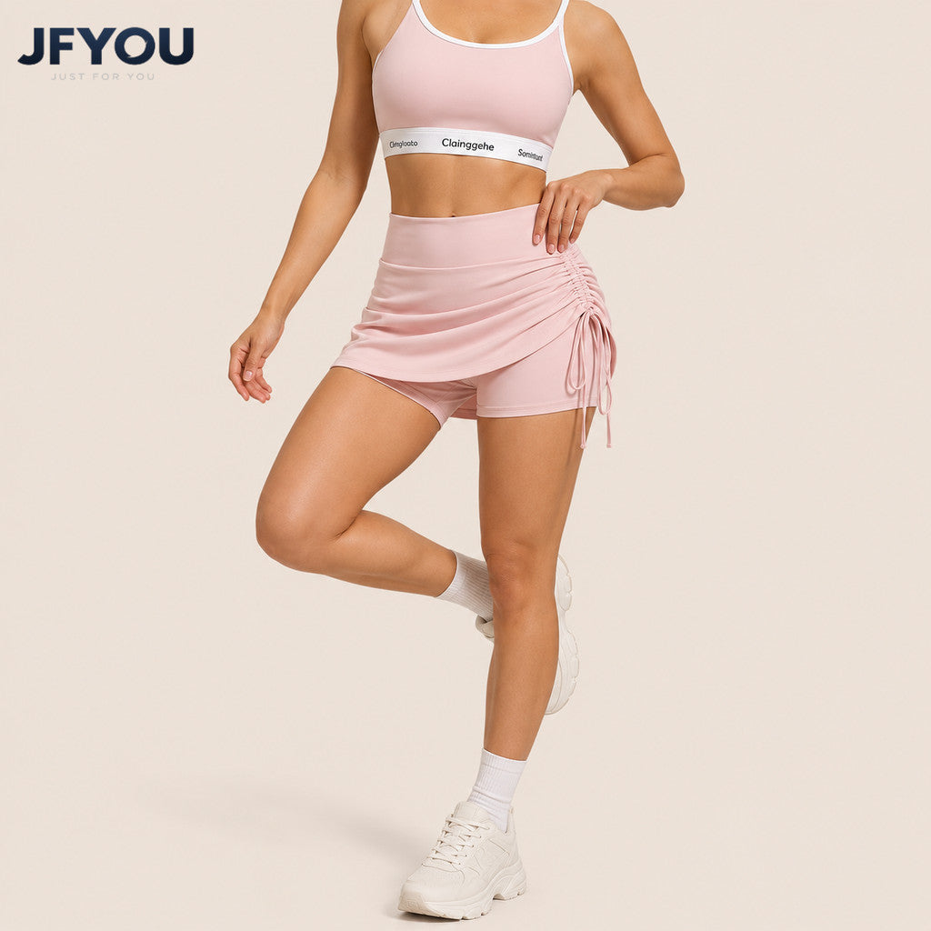 JFYOU Side Tie Design High Waist Active Skirt with Built-In Shorts Women Athletic Performance Skort
