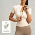 JFYOU Summer Zipper Front Short Sleeve Slim Fit Tee, Women New Tight Fit Yoga Top Gym Fitness Sports Activewear