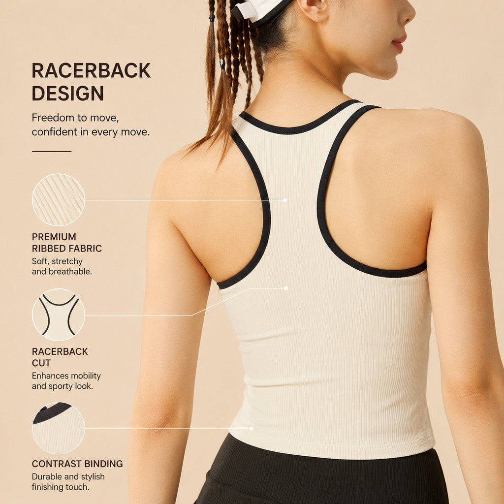 JFYOU Women's Built-in Bra Tank Top Cooling Ribbed Sports Vest U-Back Sleeveless Yoga Gym Fitness