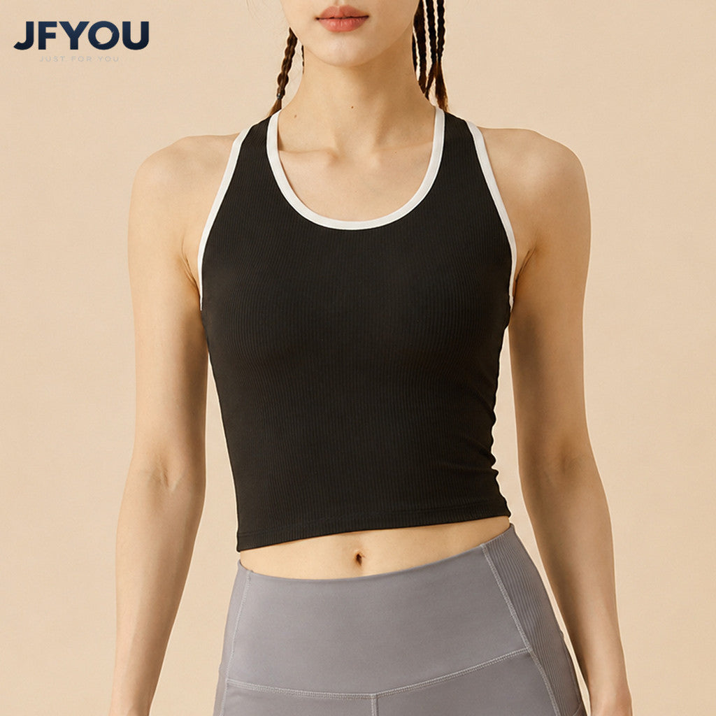 JFYOU Women's Ribbed Racerback Sports Tank Top with Built-in Bra Pads Stretch Fitness Yoga Running