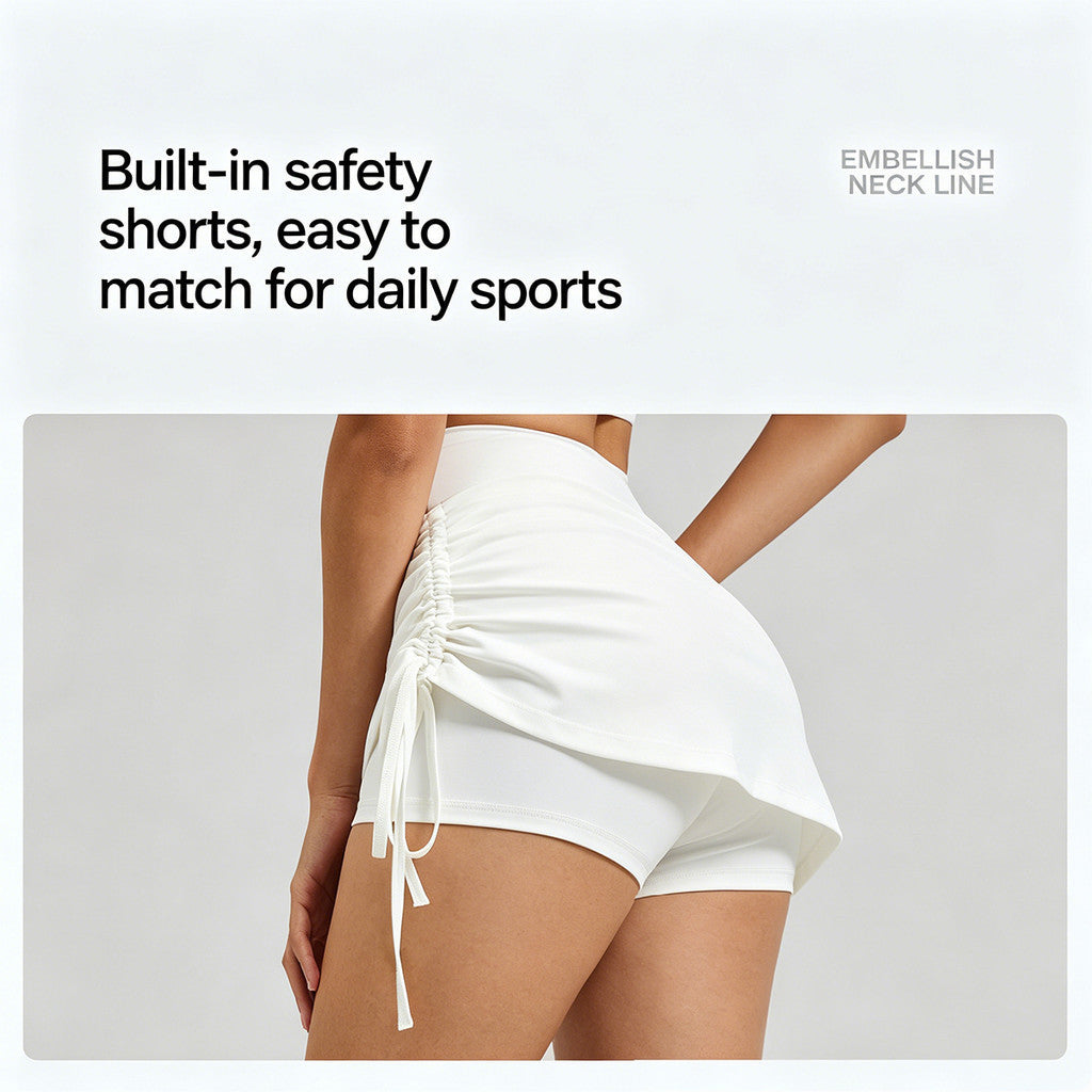 JFYOU Side Tie Design High Waist Active Skirt with Built-In Shorts Women Athletic Performance Skort