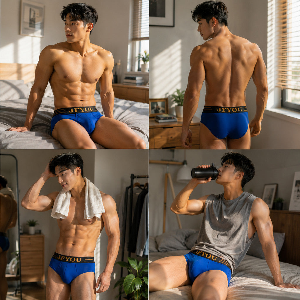 JFYOU Men's Premium Cotton Briefs 3D Support Pouch Soft Breathable Everyday Underwear