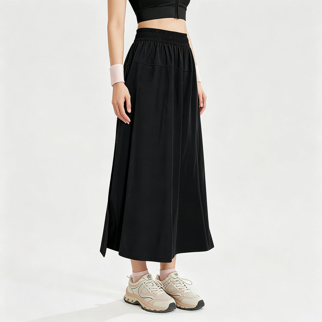 JFYOU 2-in-1 Convertible Skort Pants Women Elastic Waist Two Ways Wear Long Skirt Wide Leg Workout Yoga Trousers