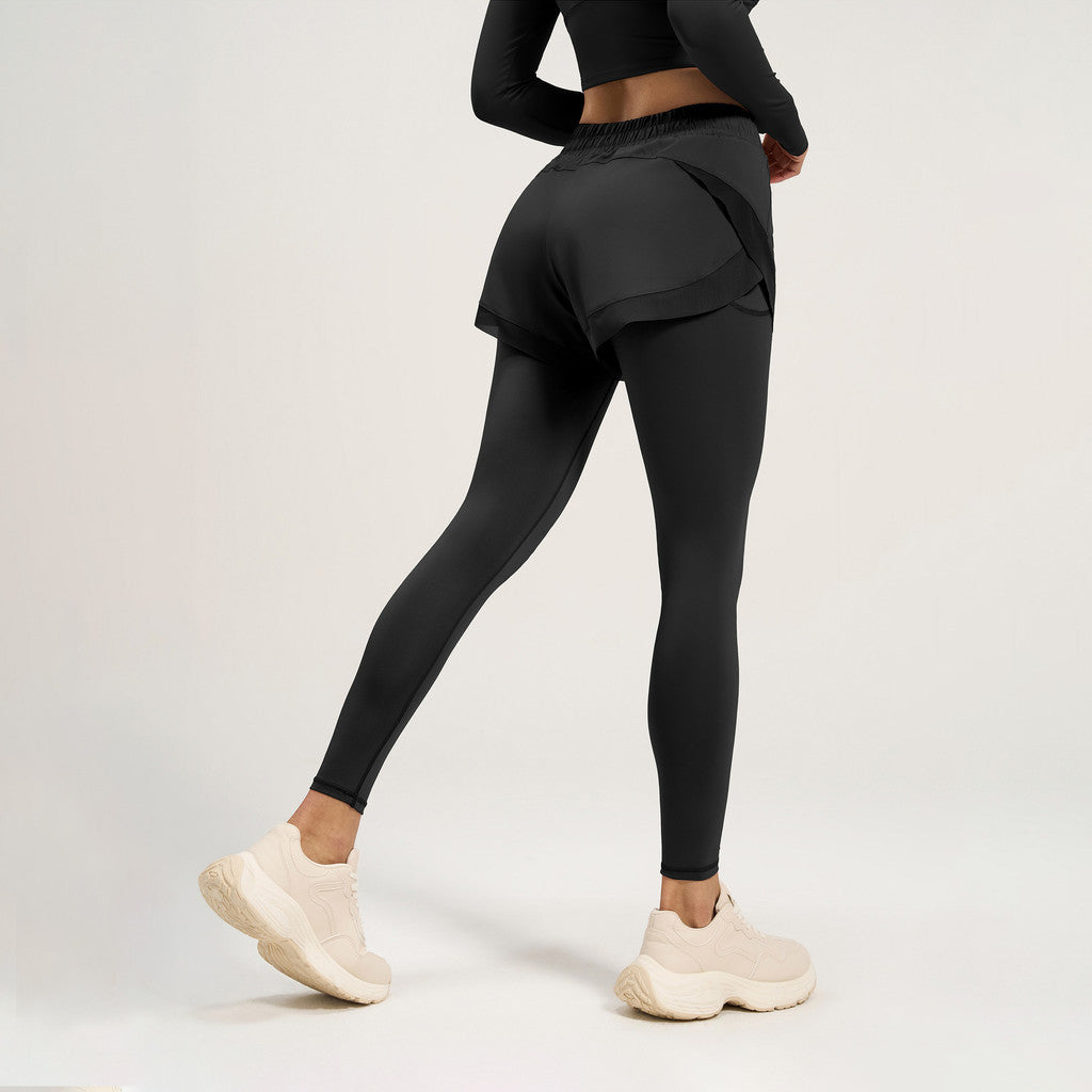 JFYOU Women's Hybrid Active Shorts Leggings | High Waist Layered Workout Tights with Phone Pocket