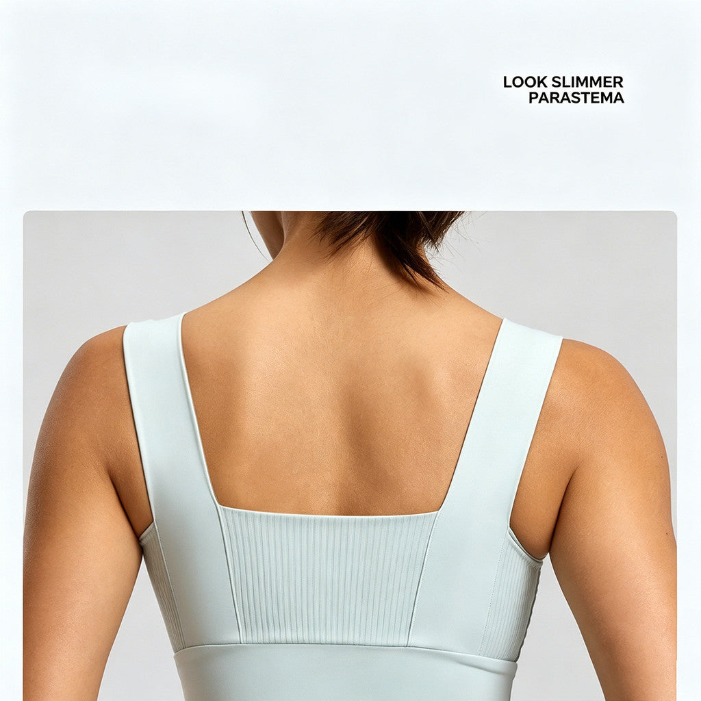 JFYOU Women's Ribbed Square Neck Sports Bra High Support Yoga Gym Workout Crop Top Fitness