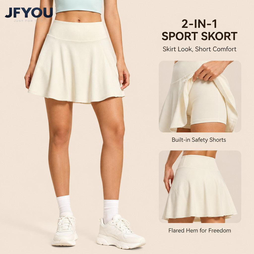 JFYOU Skirt Women's High Waist Skort 2 in 1 Running Tennis Skirt with Shorts Yoga & Fitness Skirt