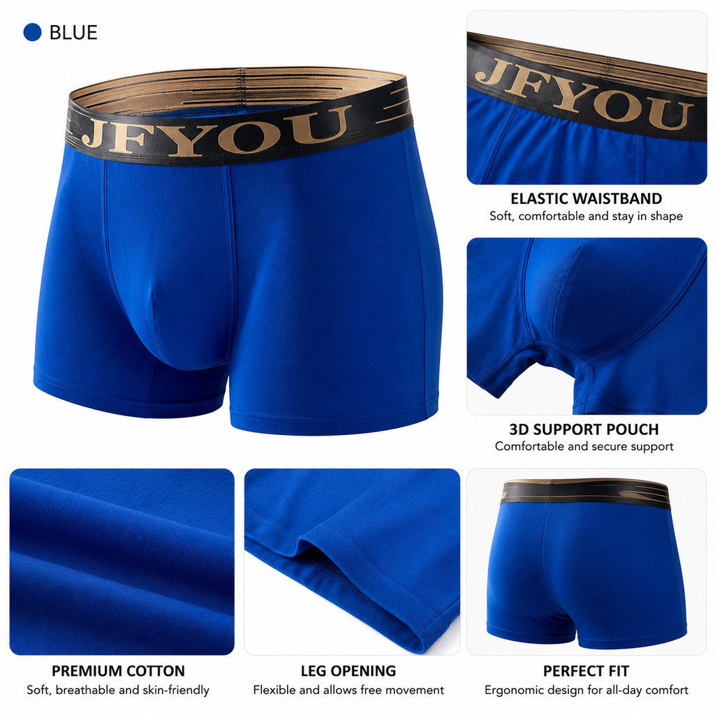 JFYOU Premium Cotton Boxer Briefs for Men | Soft Breathable Stretch Underwear | 3D Comfort Pouch