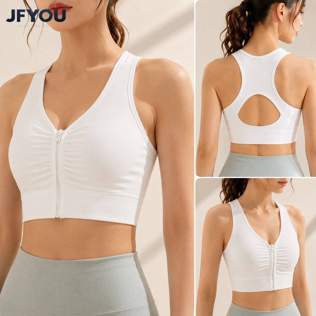 JFYOU Women Front Zip Sports Bra High Support Workout Beauty Back Yoga Running Fitness Activewear