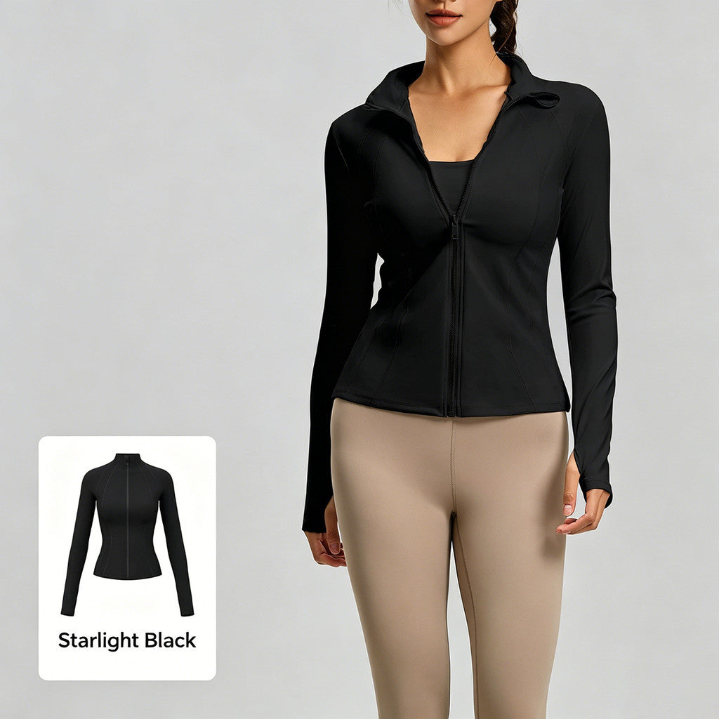 JFYOU Women's Zip-up Training Jacket UPF 50+ Sun Protection Long-sleeved Yoga Jacket with Thumbholes