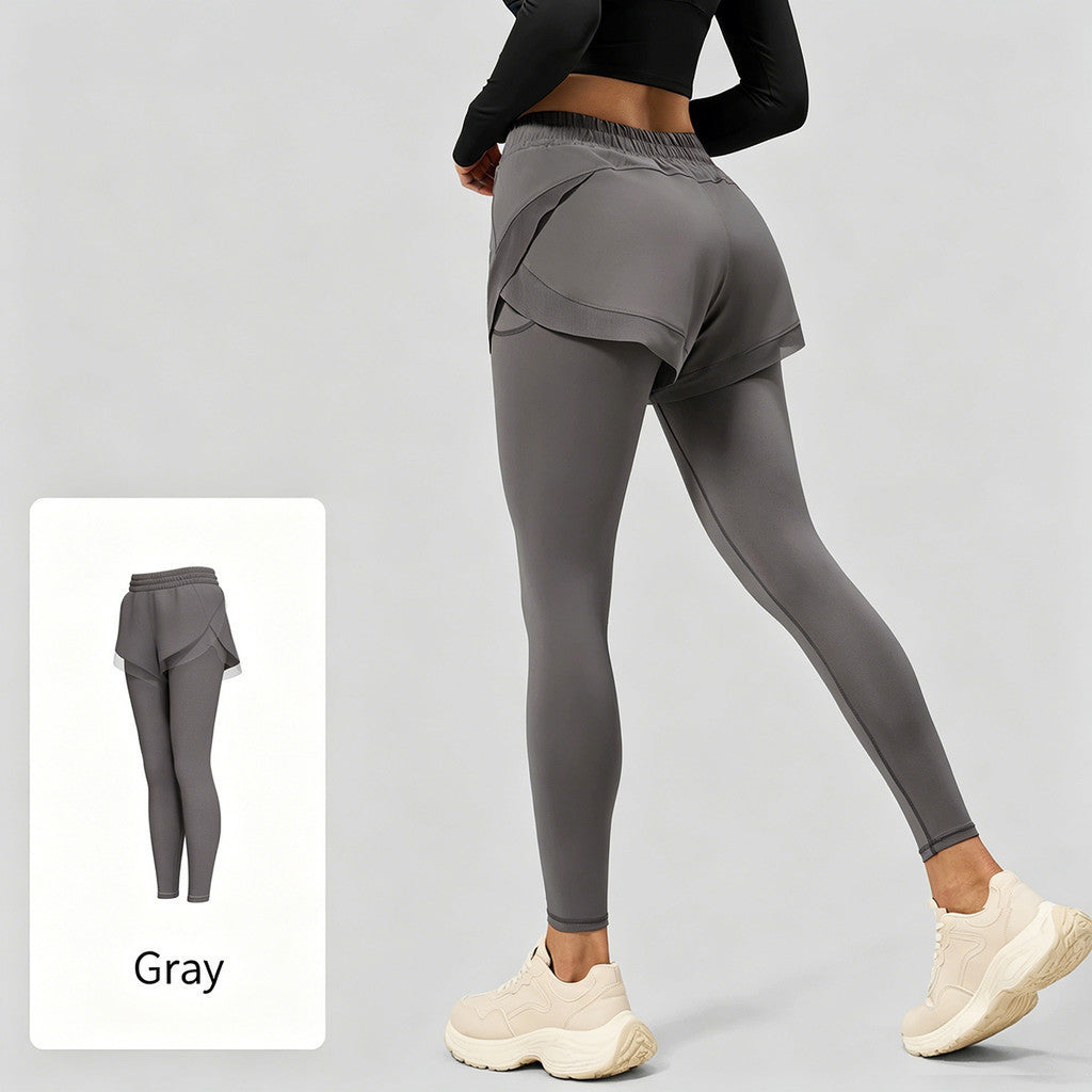JFYOU Women's Hybrid Active Shorts Leggings | High Waist Layered Workout Tights with Phone Pocket