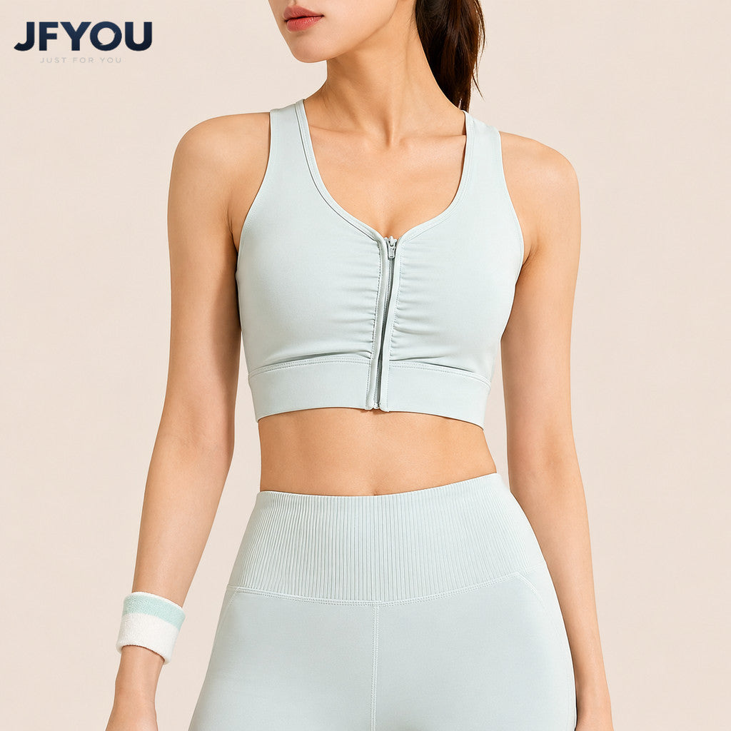 JFYOU Yoga  Sports Padded Wire-Free Sports Bra Front Zip & Backless Design