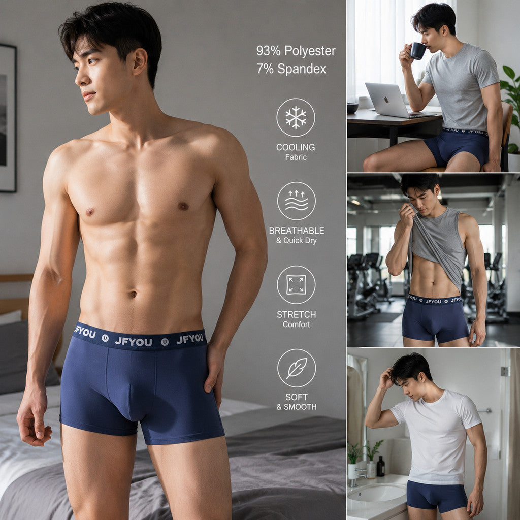 JFYOU Men's Cooling Boxer Briefs Ice Silk Underwear Quick Dry Stretch Breathable Soft Trunks