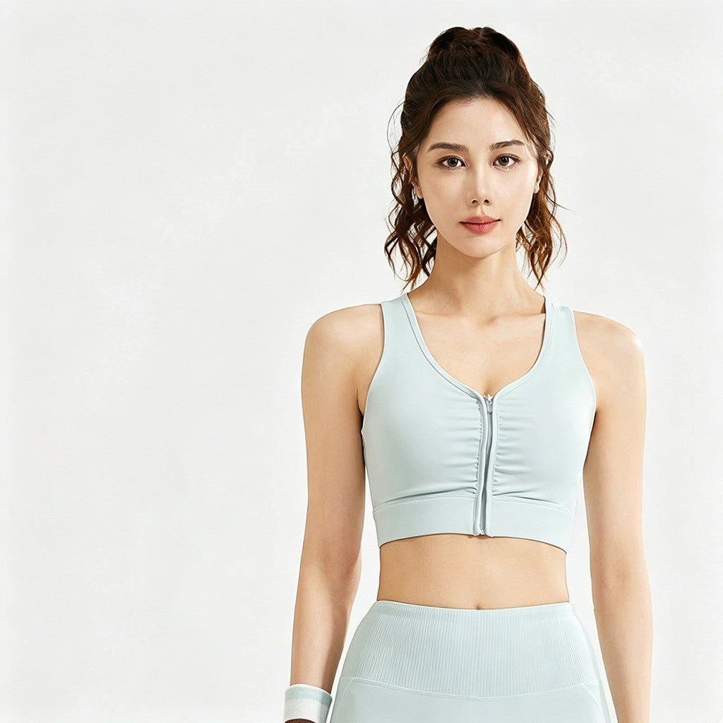 JFYOU Yoga  Sports Padded Wire-Free Sports Bra Front Zip & Backless Design