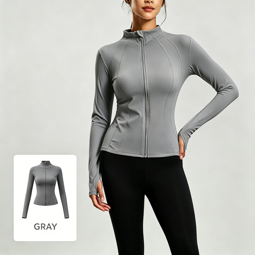 JFYOU Women's Zip-up Training Jacket UPF 50+ Sun Protection Long-sleeved Yoga Jacket with Thumbholes