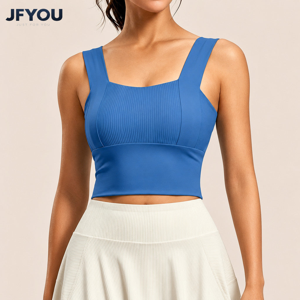Women's Square Neck Sleeveless Tank Top with Built-in Chest Pads Casual Yoga Workout Gym