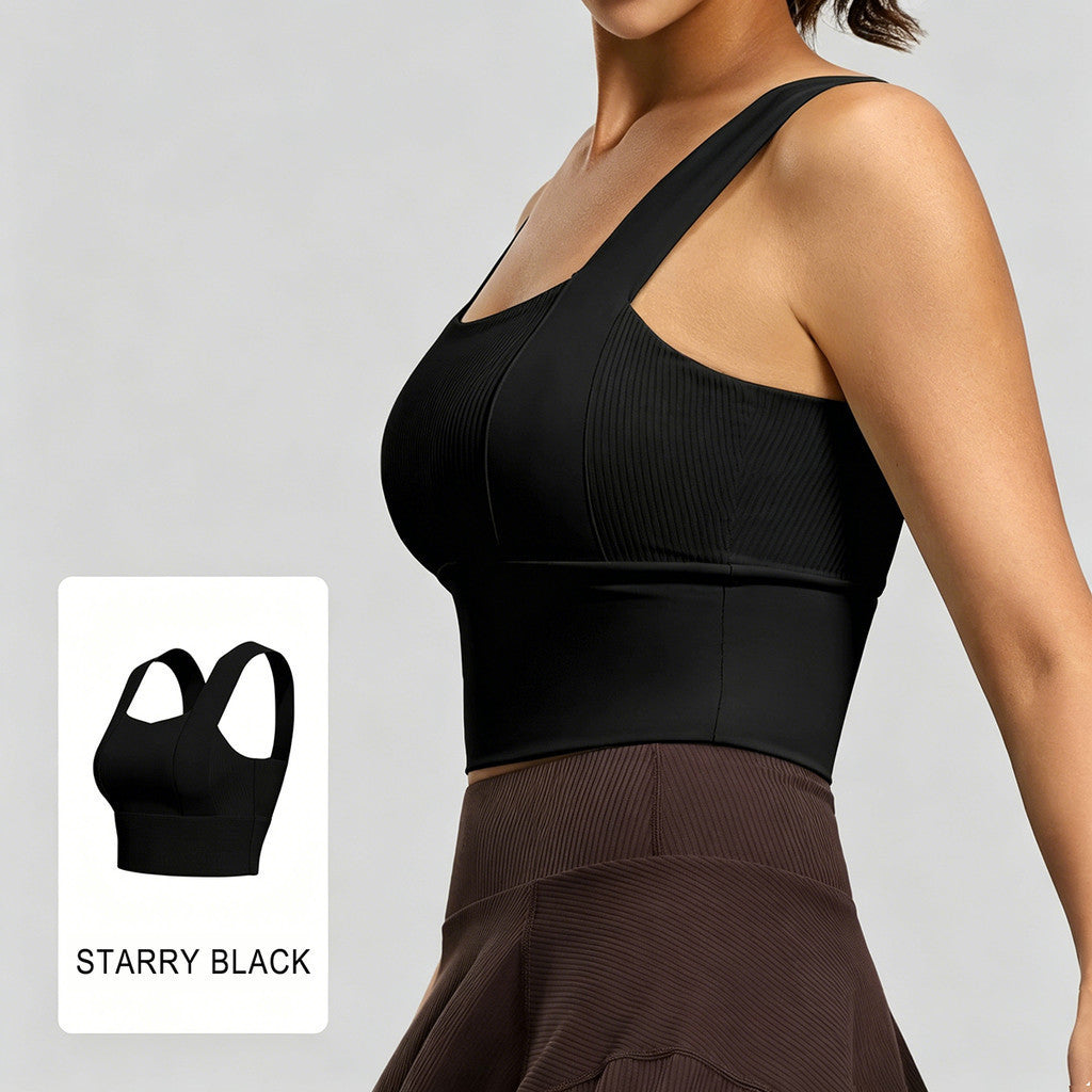 JFYOU Premium Ribbed Square Neck Sports Bra High Support Padded Workout Crop Top Yoga Gym Activewear