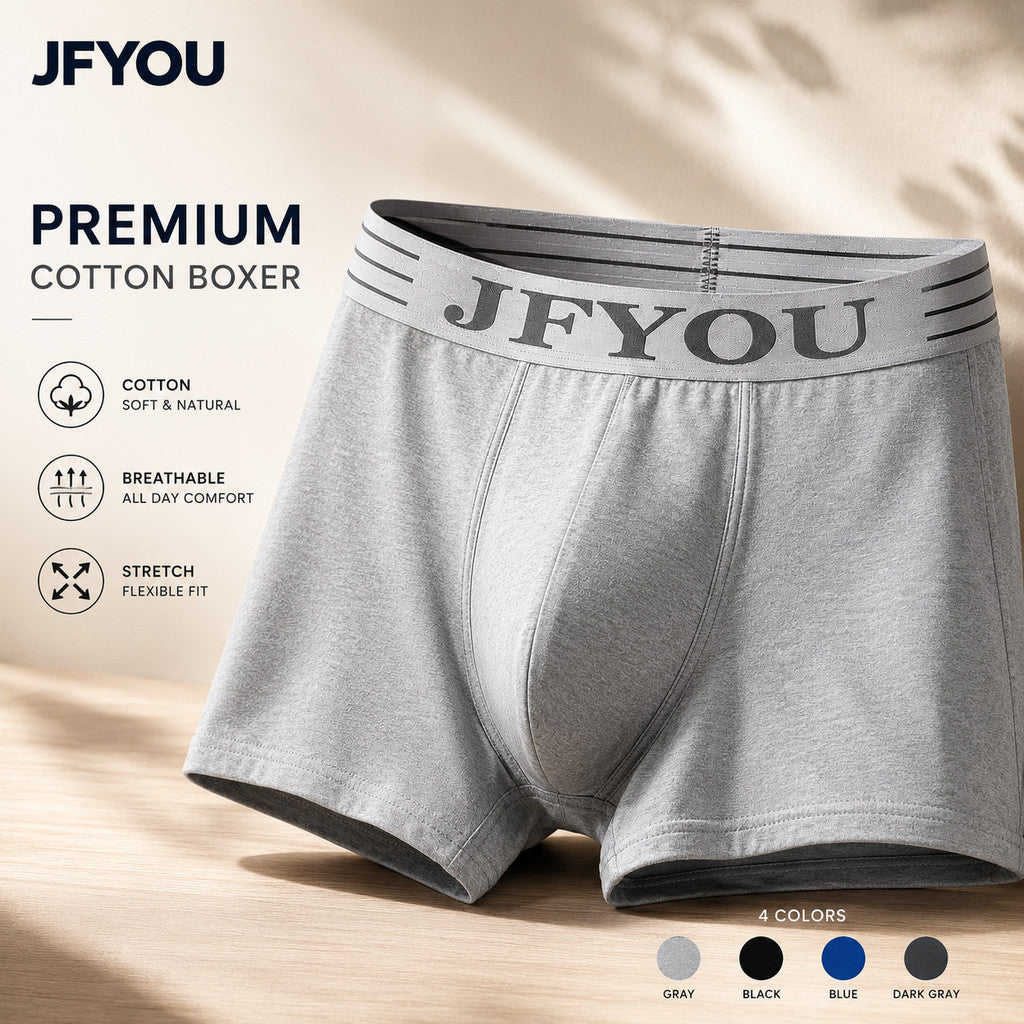 JFYOU Men's Premium Cotton Boxer Briefs | Soft Breathable Underwear | 3D Comfort Pouch