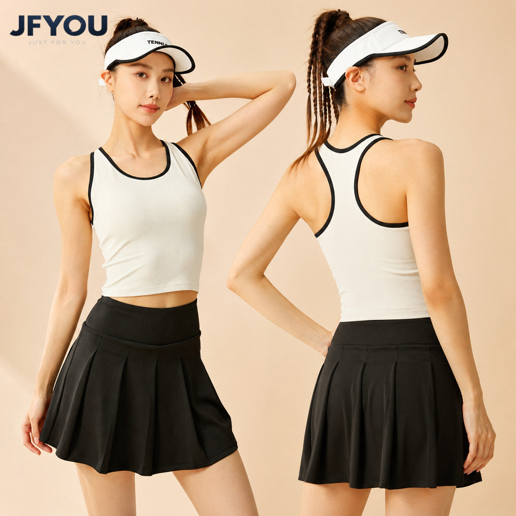 JFYOU Women's Built-in Bra Tank Top Cooling Ribbed Sports Vest U-Back Sleeveless Yoga Gym Fitness