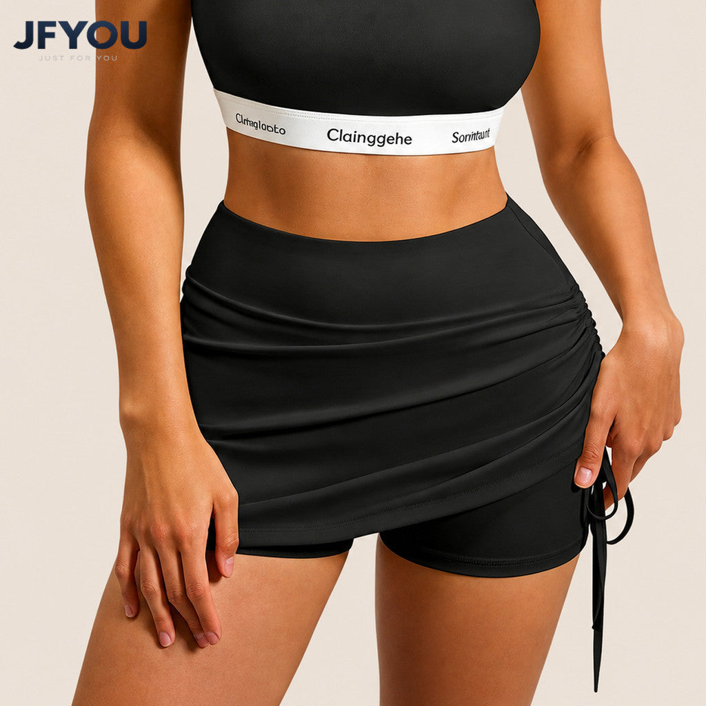 JFYOU Stretch Fabric 2 in 1 Sports Skort Women High Waist Tummy Control Shorts for Volleyball Gym Outdoor Workout