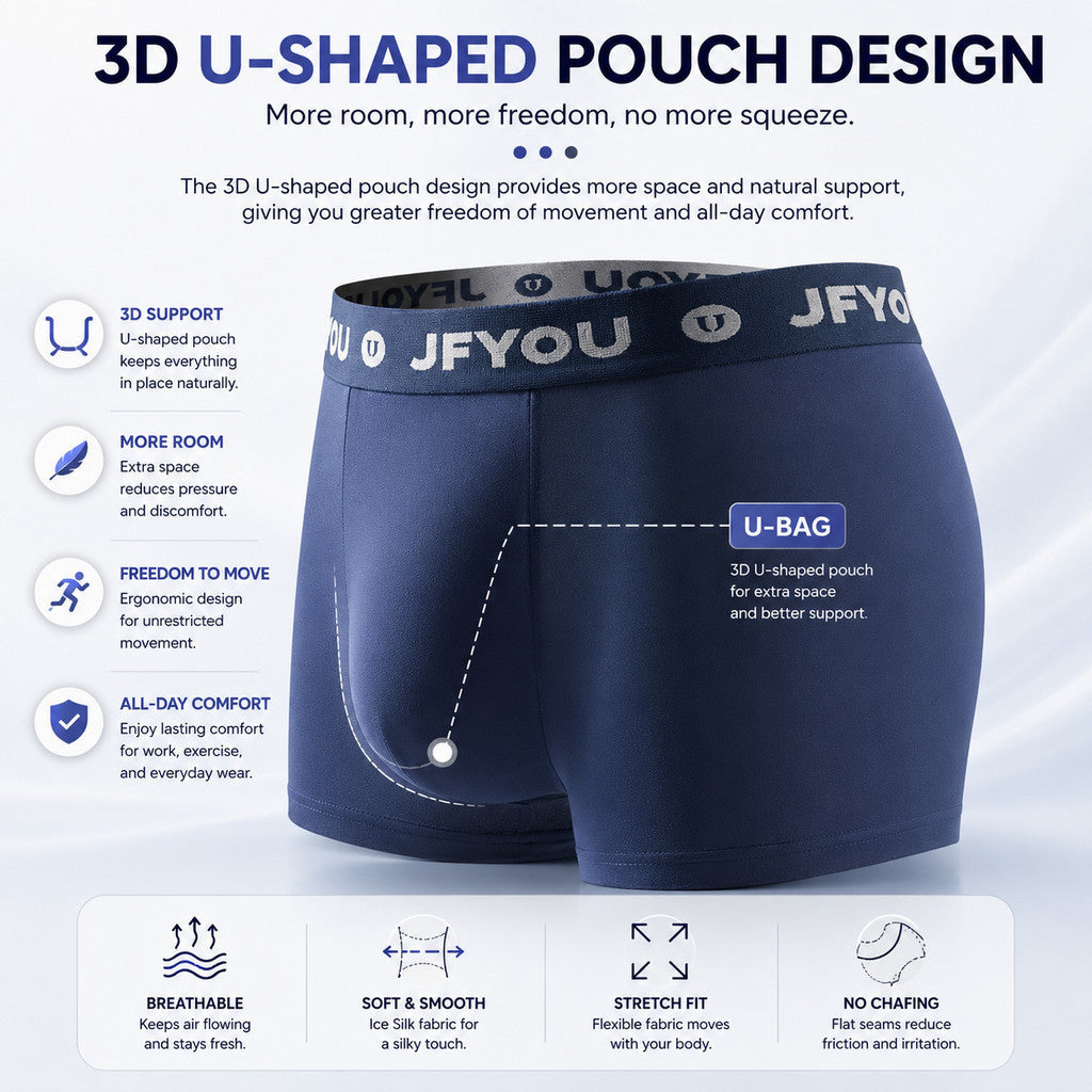 JFYOU Men's Cooling Boxer Briefs Ice Silk Underwear Quick Dry Stretch Breathable Soft Trunks