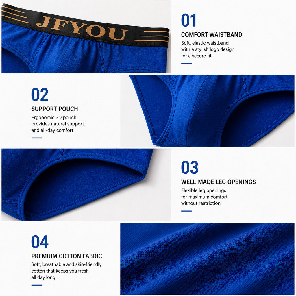 JFYOU Men's Premium Cotton Briefs 3D Support Pouch Soft Breathable Everyday Underwear
