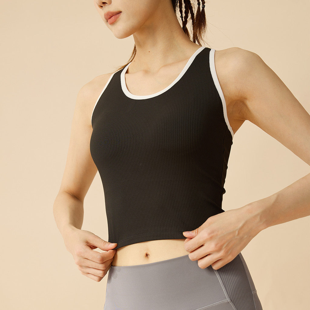 JFYOU Women's Ribbed Racerback Sports Tank Top with Built-in Bra Pads Stretch Fitness Yoga Running