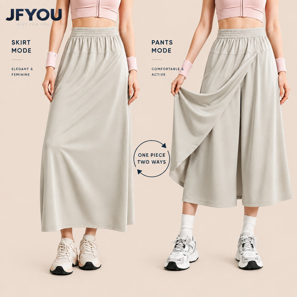 JFYOU Women's Convertible Maxi Skirt Pants | 2-Way Athleisure Wide Leg Pants