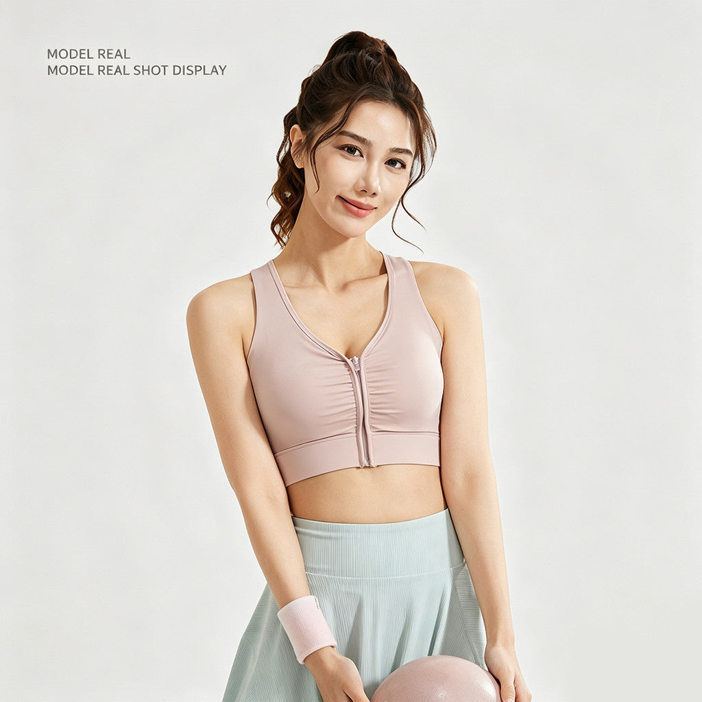 JFYOU Women Front Zip Sports Bra High Impact Support Beauty Back Running Yoga Gym Fitness Bra