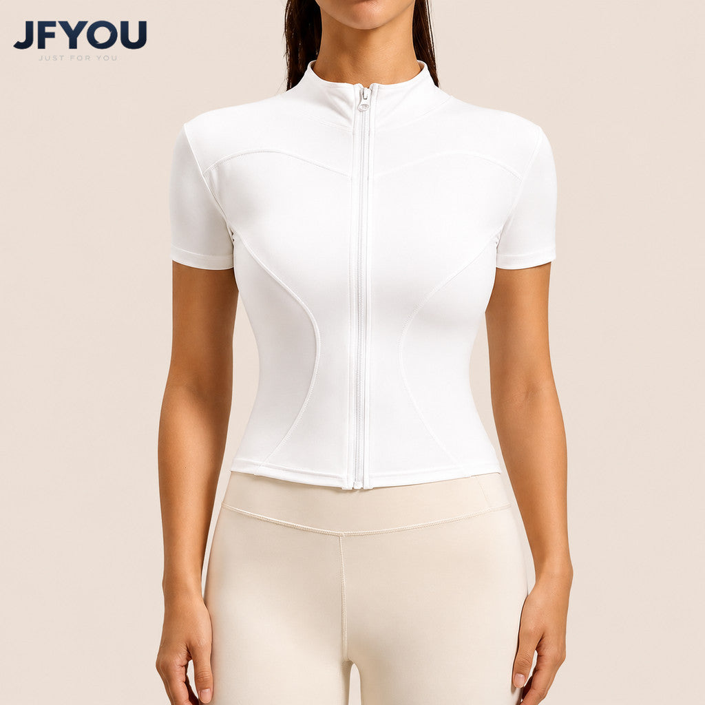 JFYOU Fitted Short Sleeve Zip Up Athleisure Jacket Women Daily Everyday Top for Yoga Workout Training
